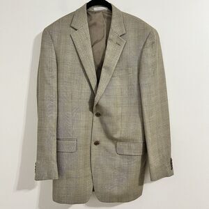 MICHAEL KORS Mens Plaid Wool Silk Blend Blazer Size 39 L Suit Jacket Tan Preppy